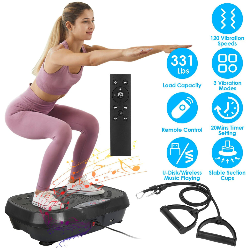 LJG Vibration Plate with Timer, Music Playback & Resistance Bands