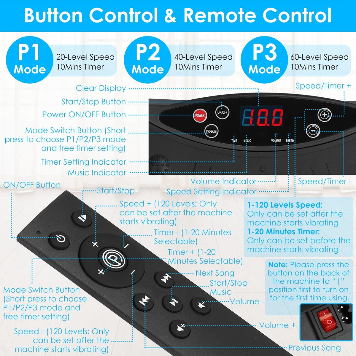 LJG Vibration Plate with Timer, Music Playback & Resistance Bands