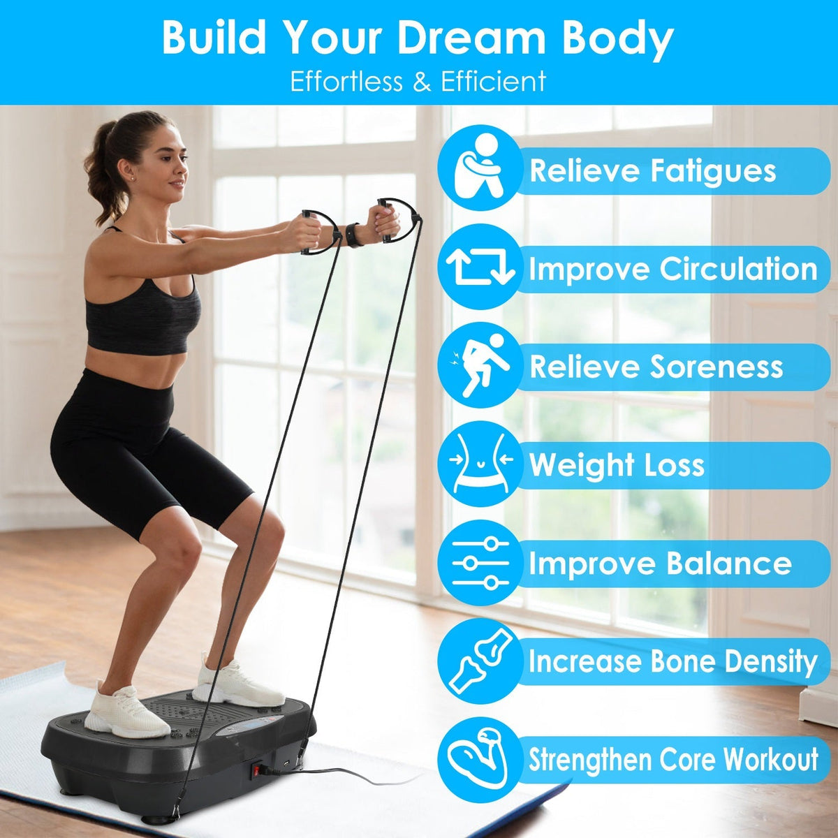 LJG Vibration Plate with Timer, Music Playback & Resistance Bands