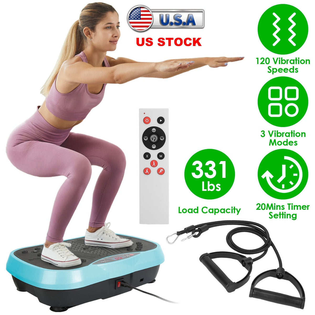 LJG Vibration Exercise Platform with Resistance Bands & Remote