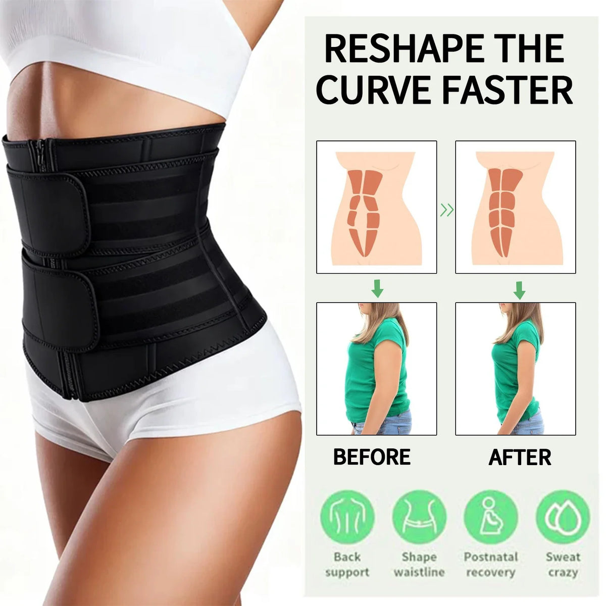 Women’s Neoprene Waist Trainer with Double Belts & Zipper