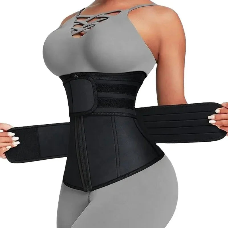 Women’s Neoprene Waist Trainer with Double Belts & Zipper