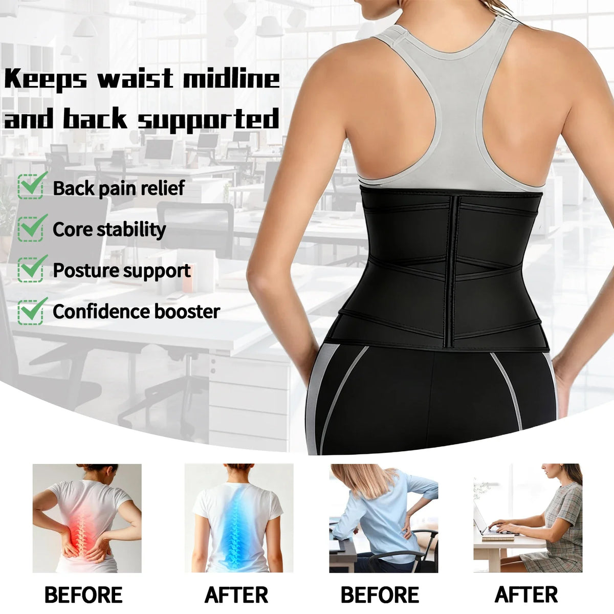 Women’s Neoprene Waist Trainer with Double Belts & Zipper