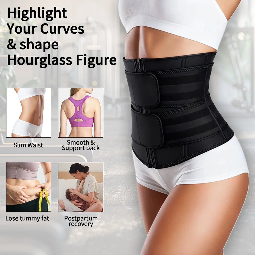 Women’s Neoprene Waist Trainer with Double Belts & Zipper