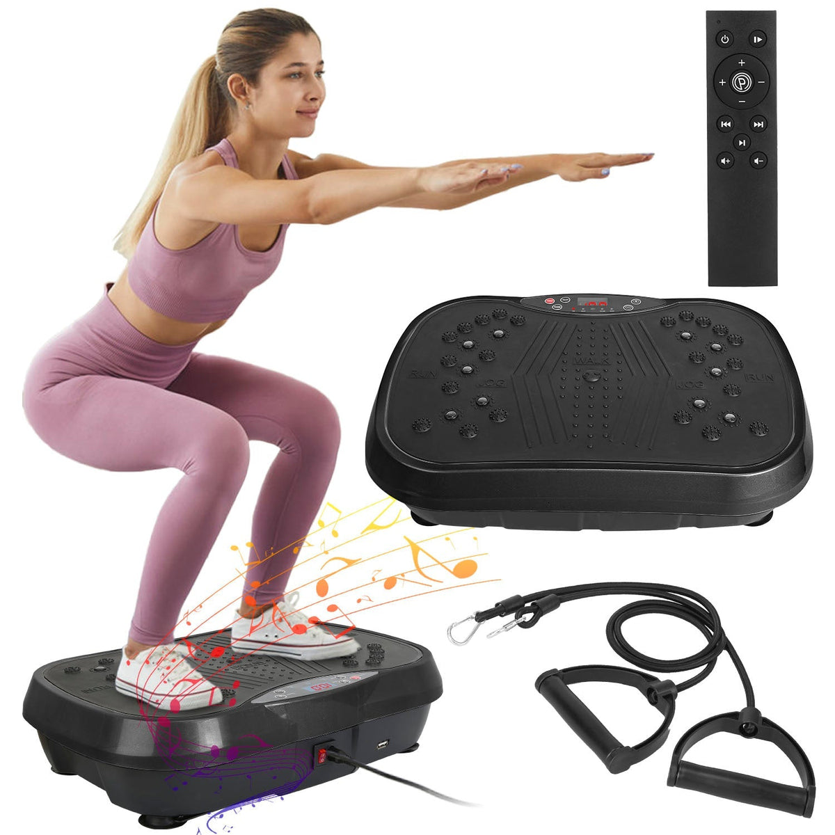 LJG Vibration Plate with Timer, Music Playback & Resistance Bands