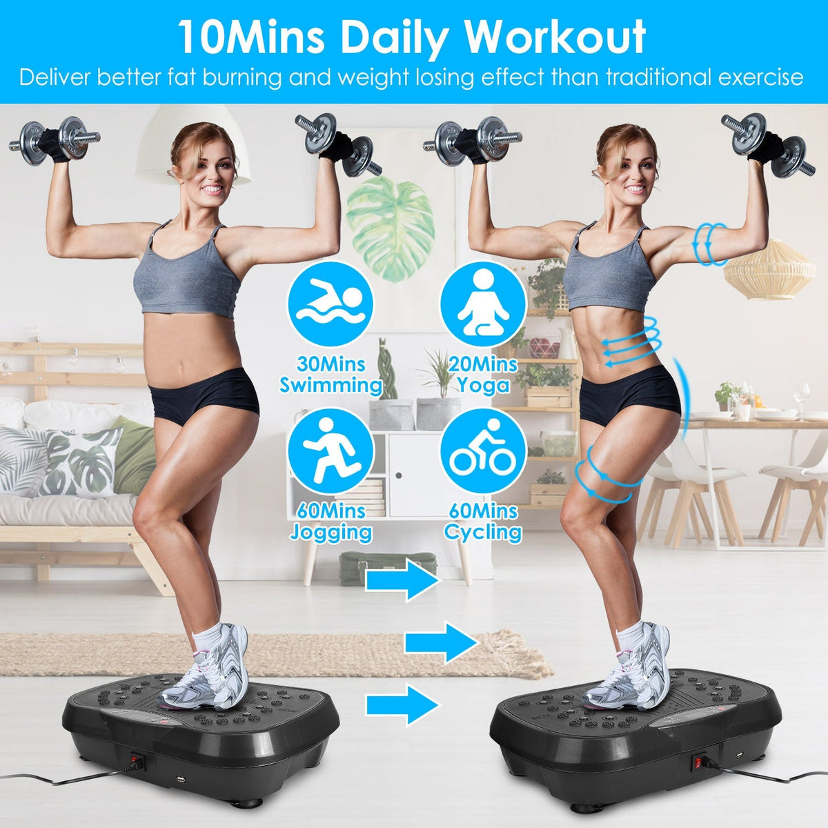LJG Vibration Plate with Timer, Music Playback & Resistance Bands