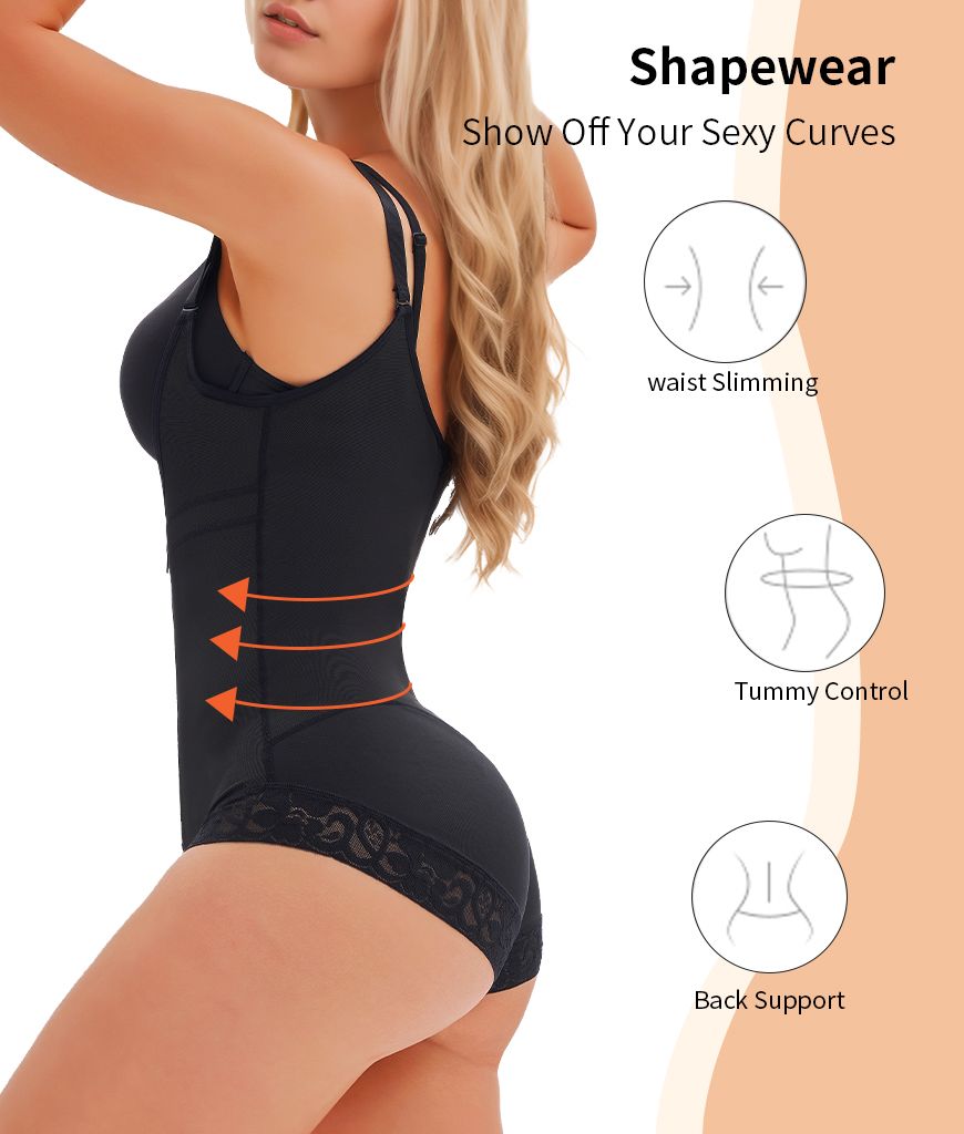 Colombian Lace-Trim Shapewear Bodysuit | Black XXL