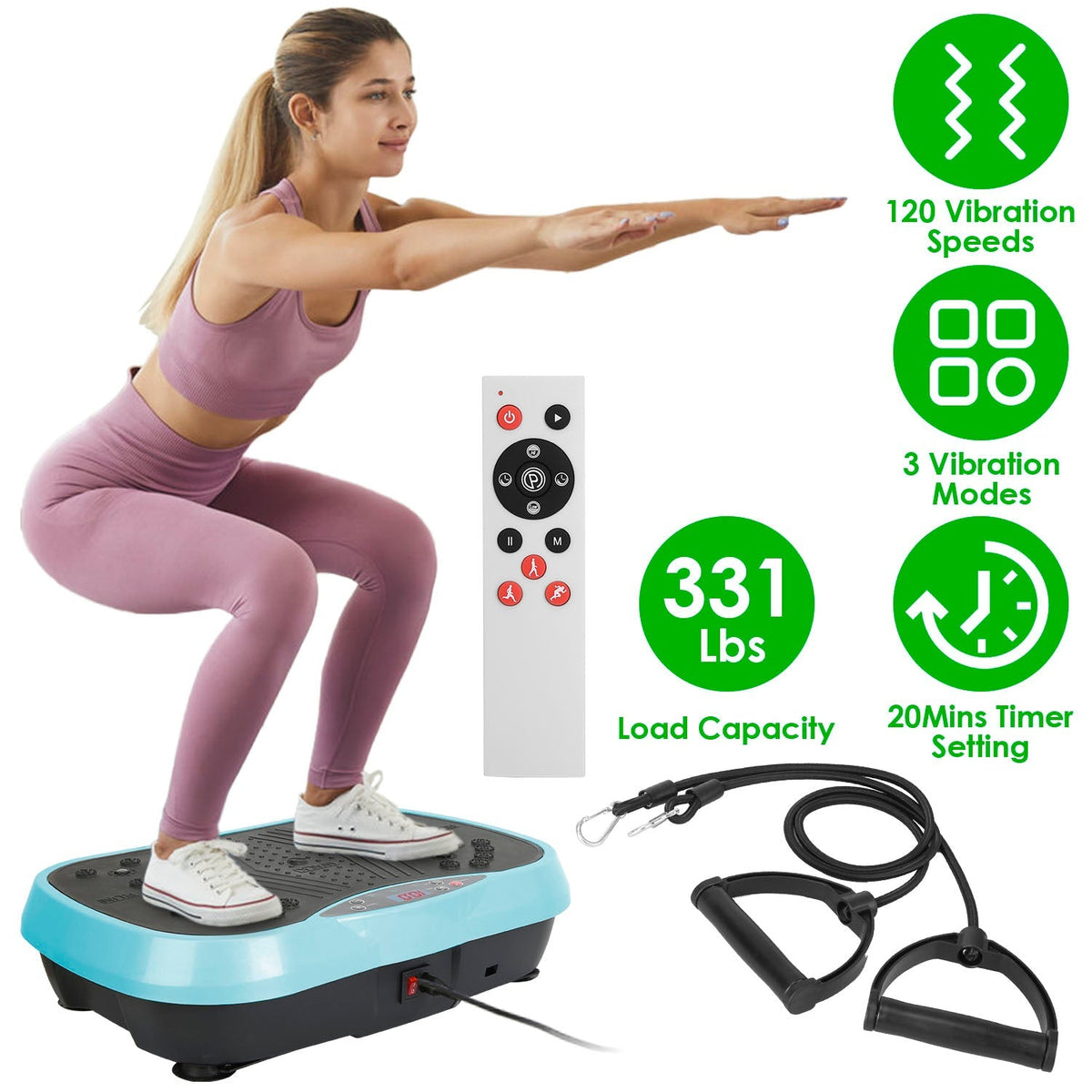 LJG Vibration Exercise Platform with Resistance Bands & Remote