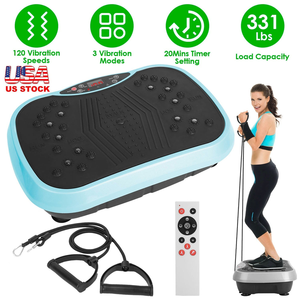 LJG Vibration Exercise Platform with Resistance Bands & Remote