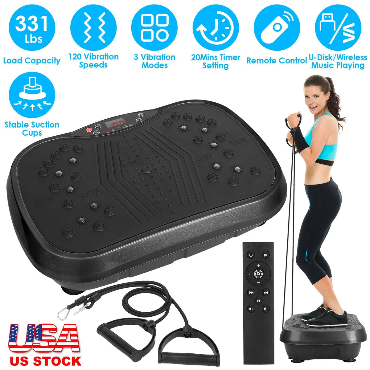 LJG Vibration Plate with Timer, Music Playback & Resistance Bands