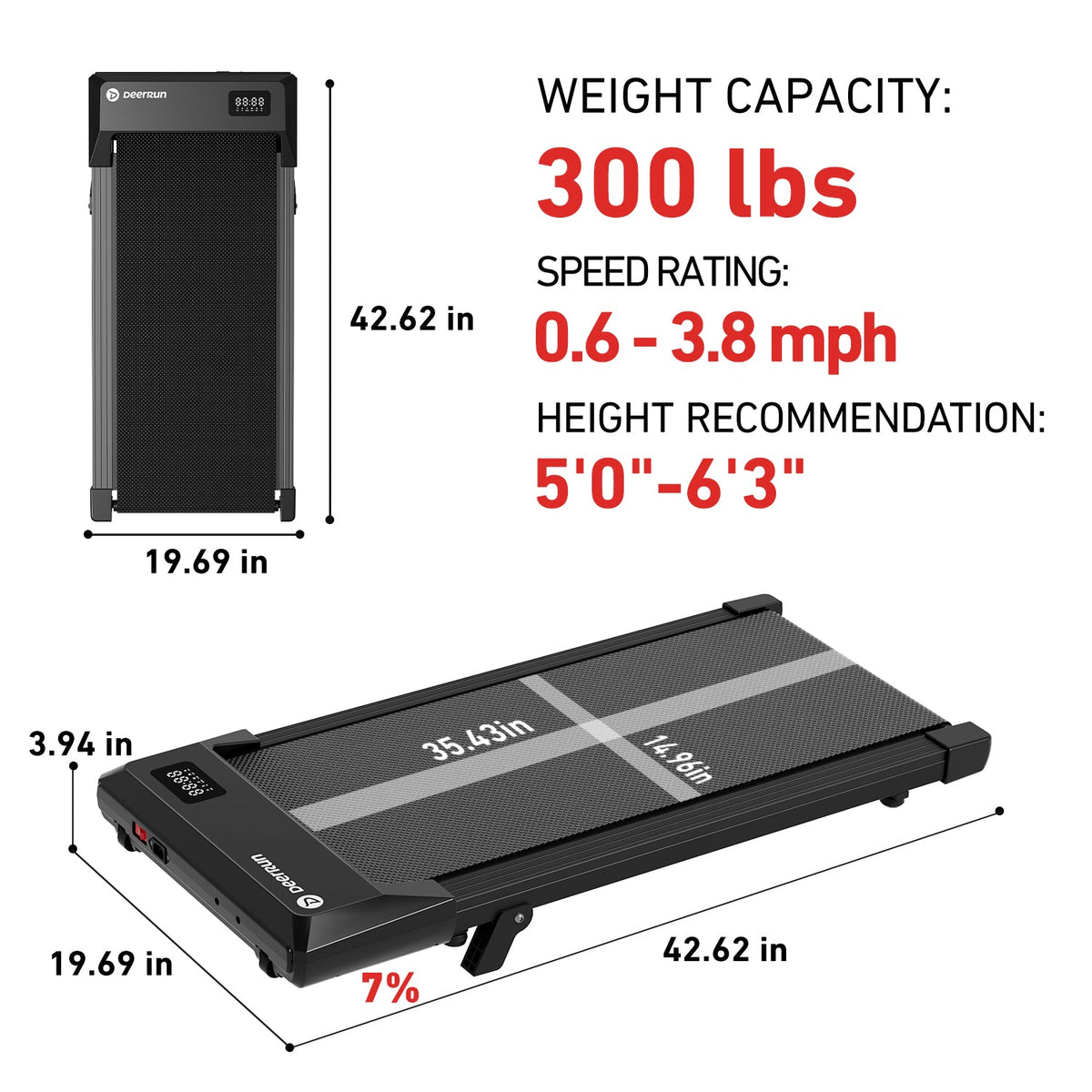 DeerRun Q2 Urban Under-Desk Walking Pad with 7% Incline